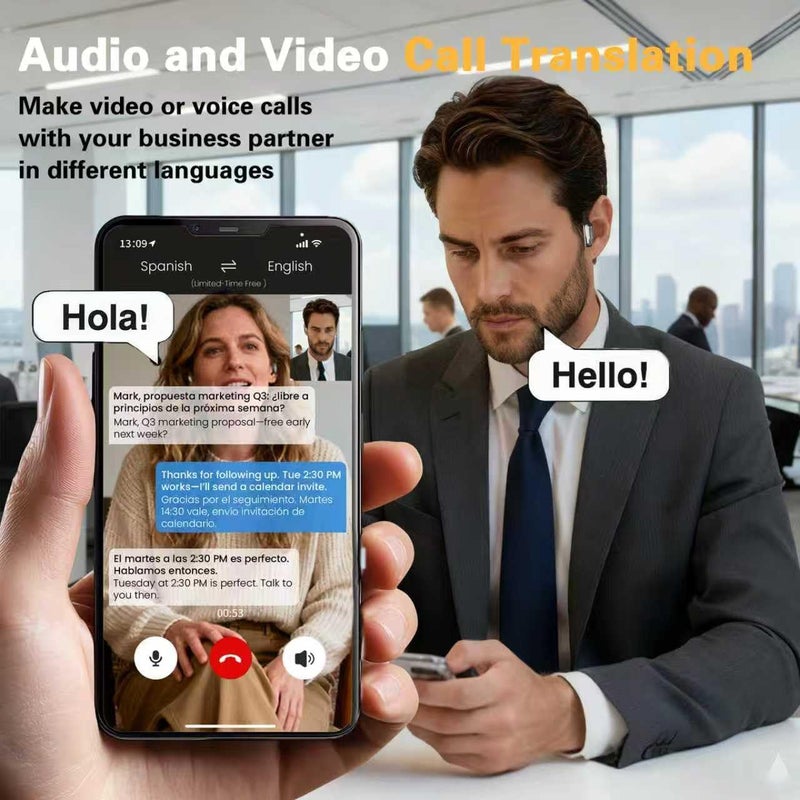 Merryking AI Language Translator Earbuds, OWS Real-Time 3-in-1 Translation Earbuds 169 Languages & Accents, Translation Device for Travel Business Learning, Black - Image 2